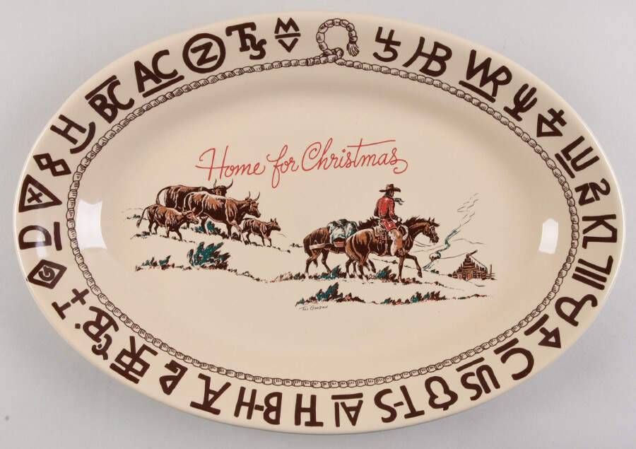 Christmas (Cowboy) 15" Oval Serving Platter by True West-1