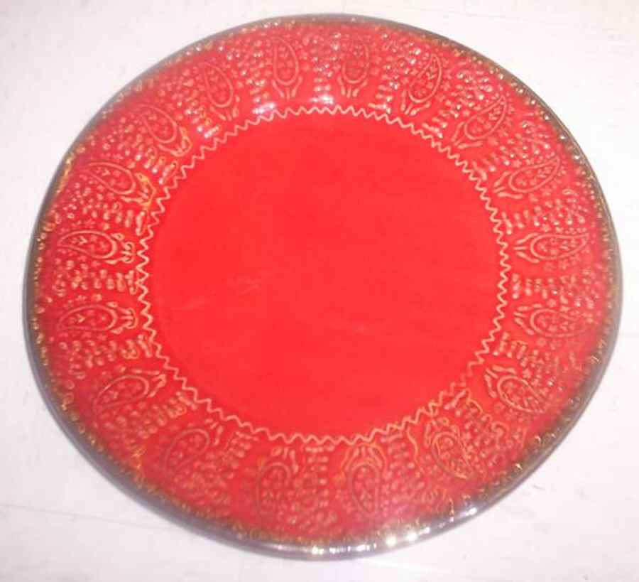 Paisleette Red Dinner Plate by Tabletops Unlimited-1