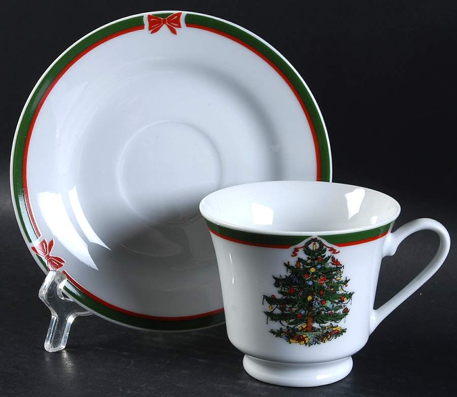 Ribbons & Tree Footed Cup & Saucer Set by Topco-1