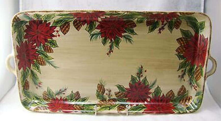 Pinecone Poinsettia 20" Rectangular Handled Tray by Tabletops Unlimited-1