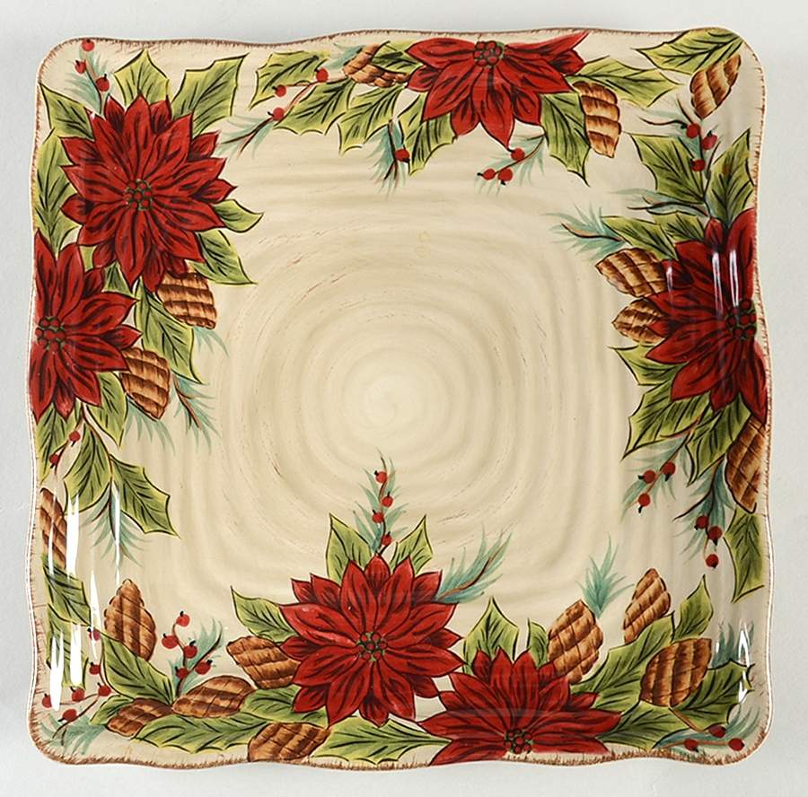 Pinecone Poinsettia Square Dinner Plate by Tabletops Unlimited-1