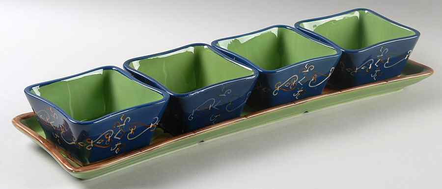 Viridian Dip Bowl Set-4 Bowls & Tray by Tracy Porter-1