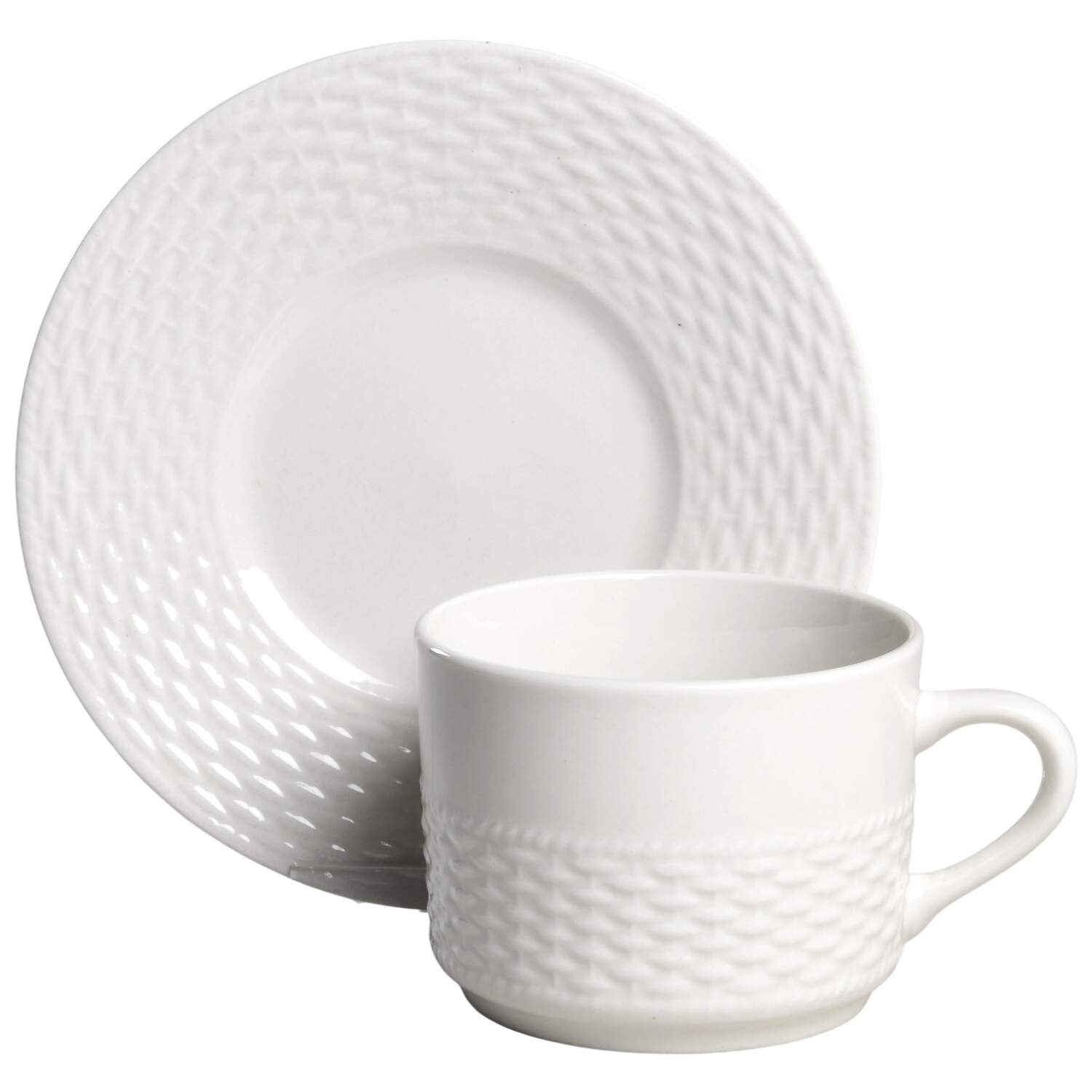 Basketweave Flat Cup & Saucer Set by Tabletops Unlimited-1