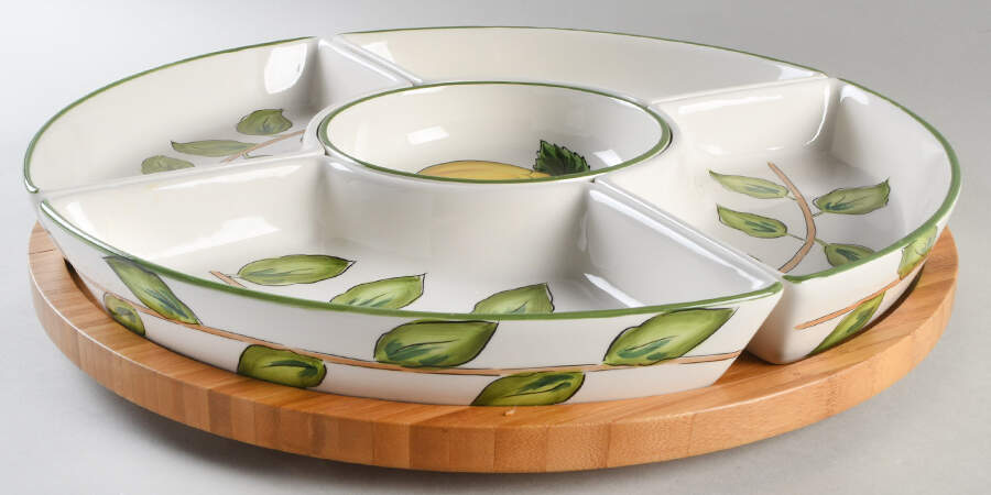 Lemon Wreath Lazy Susan-6 Pc(4 Sides, Center & Wood Base) by Tabletops Unlimited-1