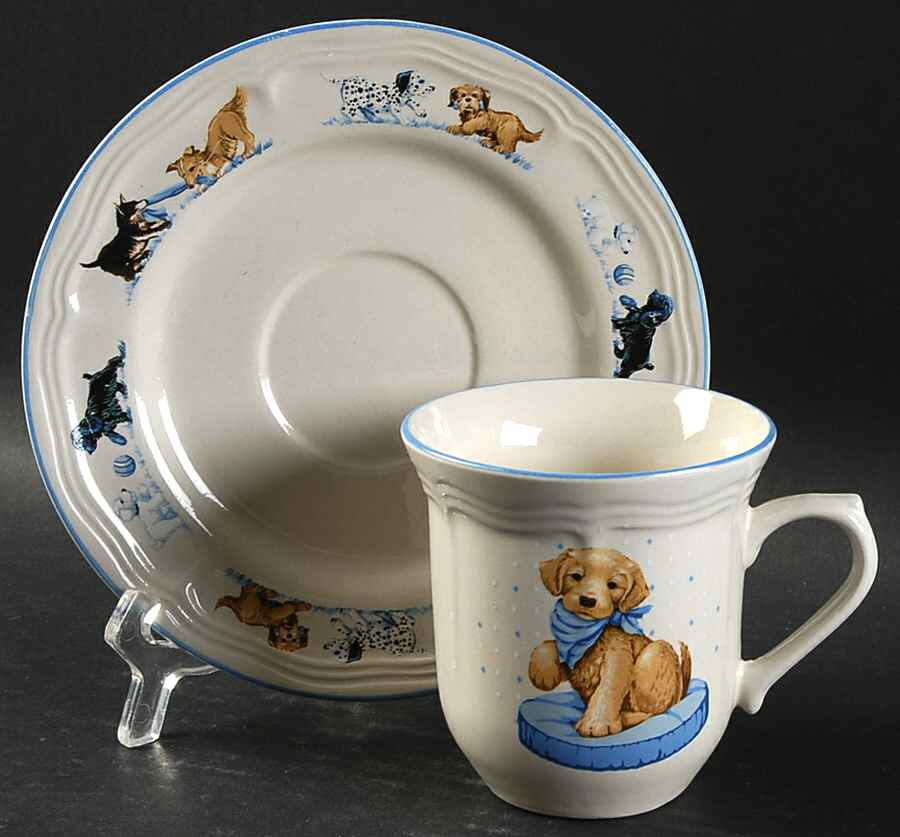 Puppy Love Flat Cup & Saucer Set by Tienshan-1
