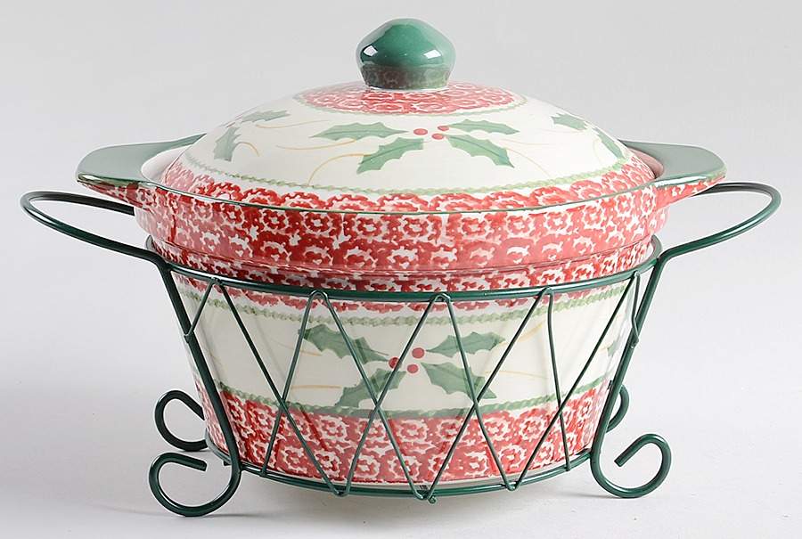 Old World Holiday 2 Qt Covered Casserole & Metal Stand by Temp-Tations-1