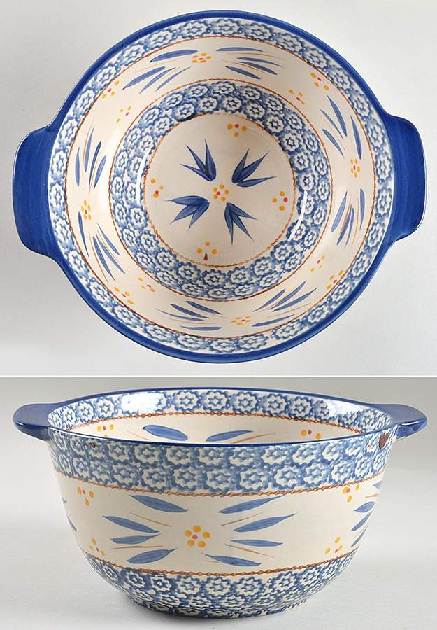 Old World Blue 10" Handled Round Serving Bowl by Temp-Tations-1