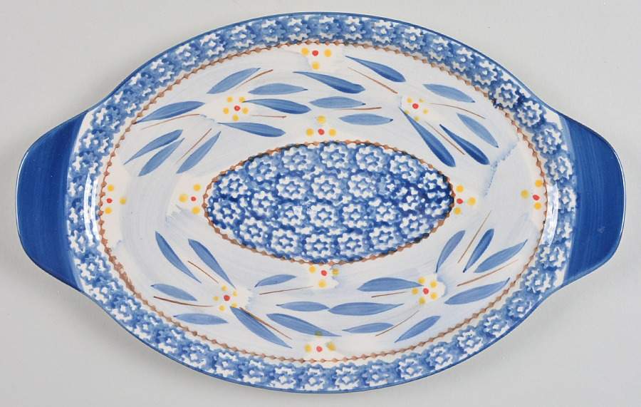 Old World Blue 11" Oval Lid-It (Trivet,Tray,Baker Lid) by Temp-Tations-1