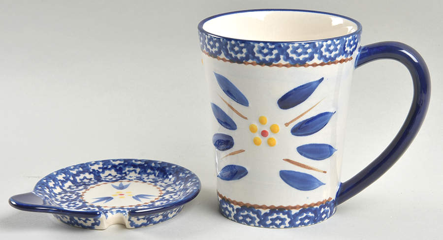 Old World Blue Mug & Lid/Coaster No Spoon by Temp-Tations-1