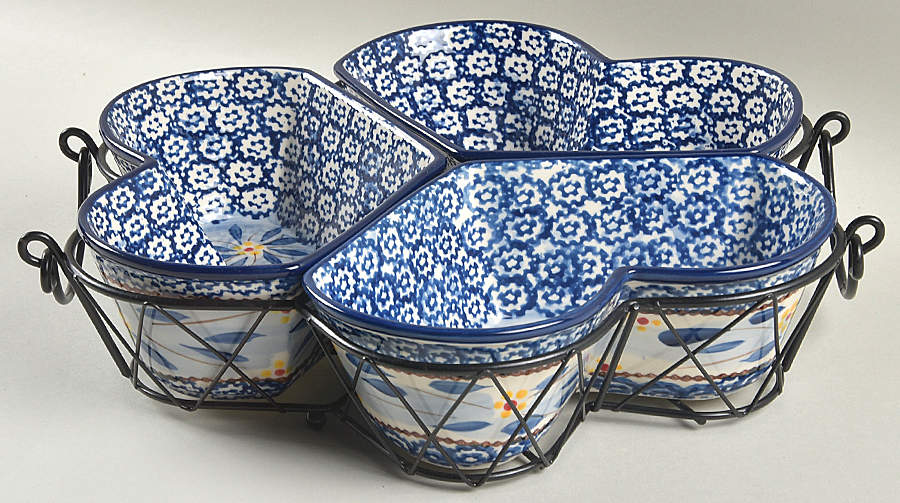 Old World Blue 4pc Heart Baker Set (3 Bakers & Metal Stand) by Temp-Tations-1