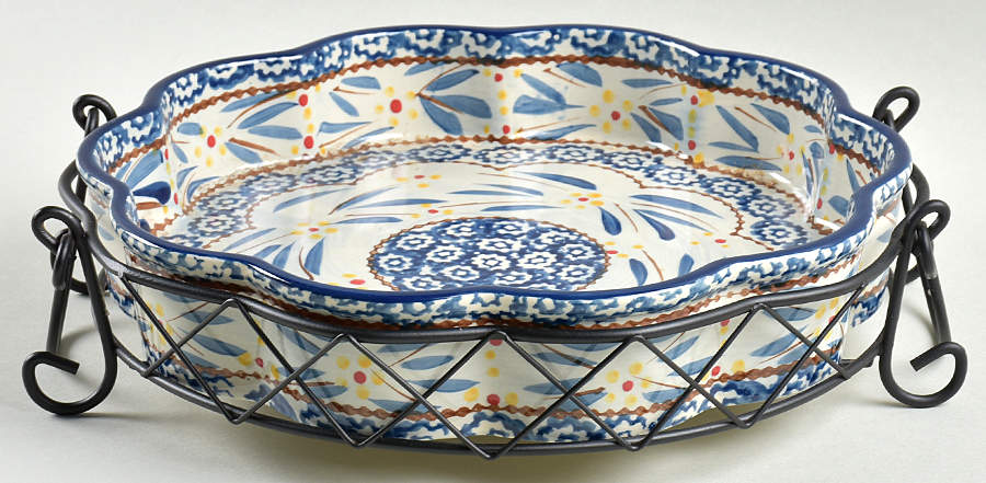 Old World Blue 10" Quiche with Metal Holder by Temp-Tations-1