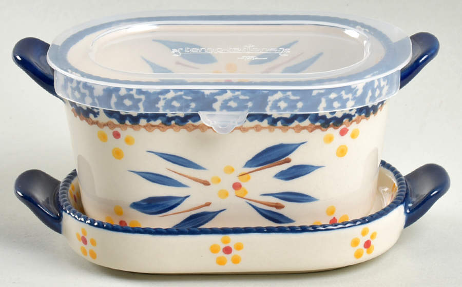 Old World Blue Oval Ramekin w/Plastic Lid & Lid-It by Temp-Tations-1