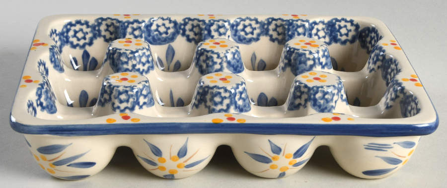 Old World Blue Rectangular Egg Holder Tray (Holds 12) by Temp-Tations-1