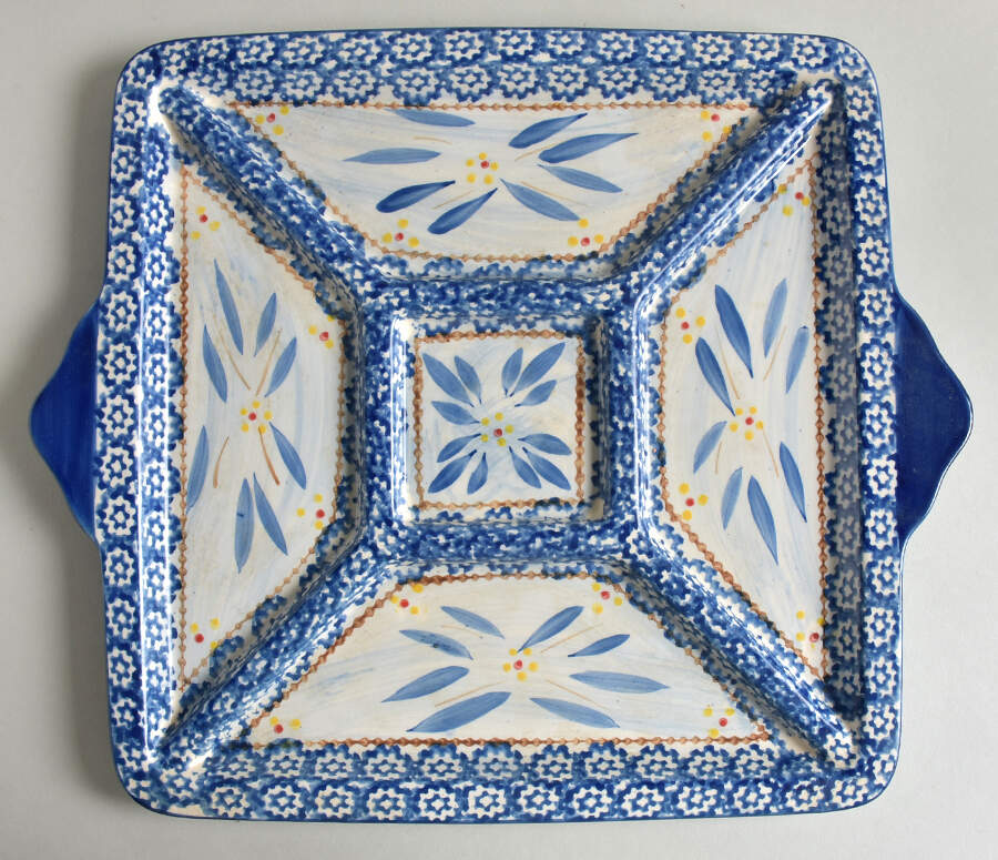 Old World Blue 13" Square Divided Lid-It (Tray Or Baker Lid) by Temp-Tations-1
