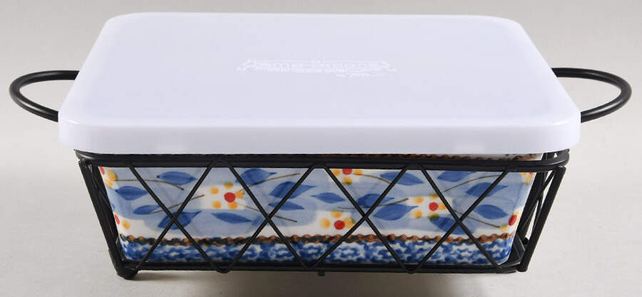 Old World Blue 8" Square Baker W/Storage Cover & Metal Stand by Temp-Tations-1
