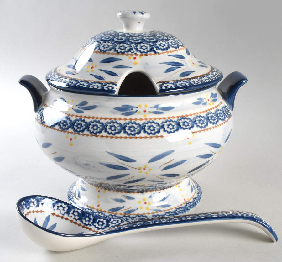 Old World Blue Tureen & Lid w/Ladle by Temp-Tations-1