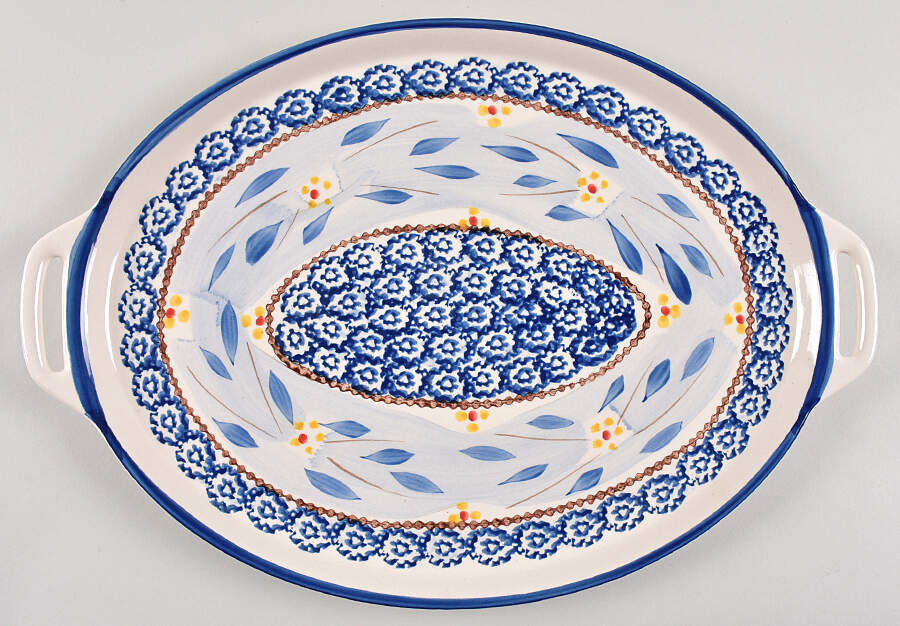 Old World Blue 14" Oval Handled Platter by Temp-Tations-1