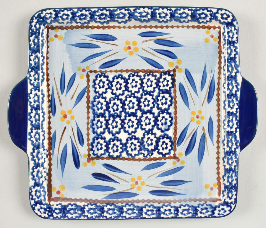 Old World Blue 9" Square Lid-It (Trivet, Tray, Lid) by Temp-Tations-1