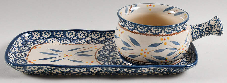 Old World Blue Snack Set with 11" (SNTR11) Tray & Stick Handle Soup (SOH) by Temp-Tations-1