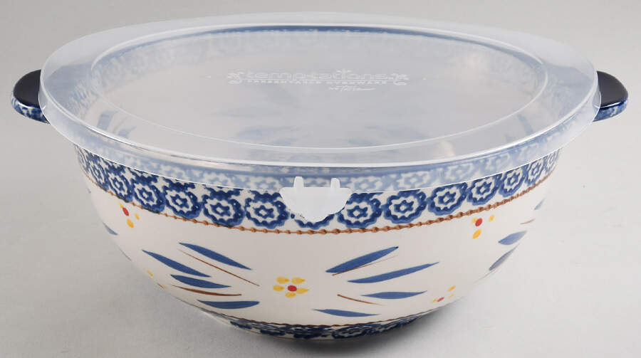 Old World Blue 9" Mixing Bowl & Plastic Lid by Temp-Tations-1