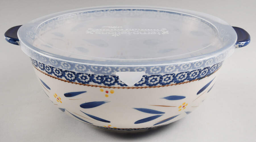 Old World Blue 10" Mixing Bowl & Plastic Lid by Temp-Tations-1