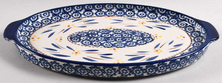 Old World Blue 13" Oval Lid-It (Trivet,Tray,Baker Lid) by Temp-Tations-1