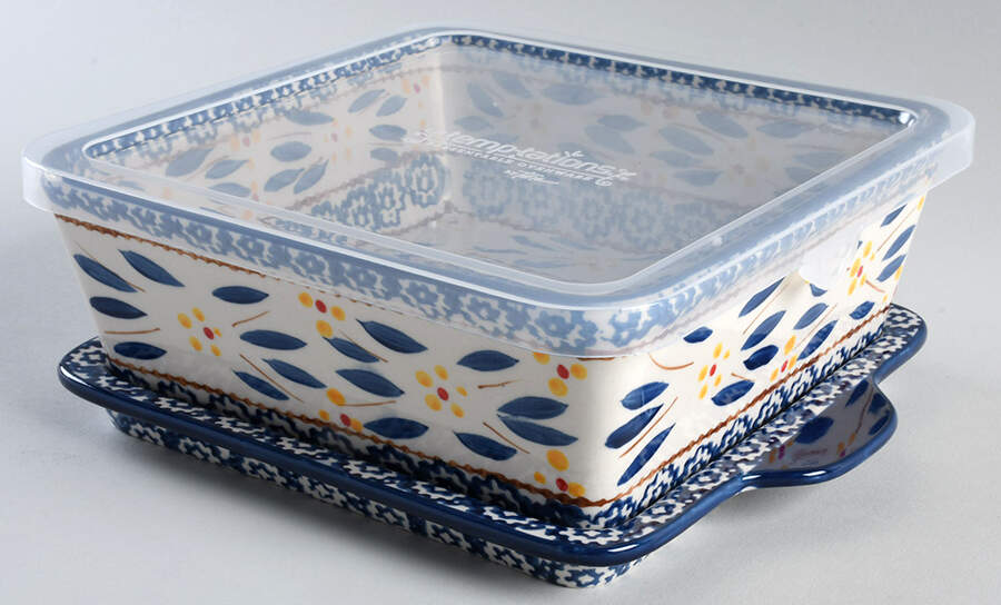 Old World Blue 8" Square Baker with Handled Lid-It & Plastic Lid by Temp-Tations-1