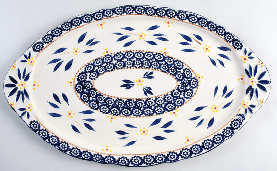 Old World Blue 19" Oval Serving Platter by Temp-Tations-1