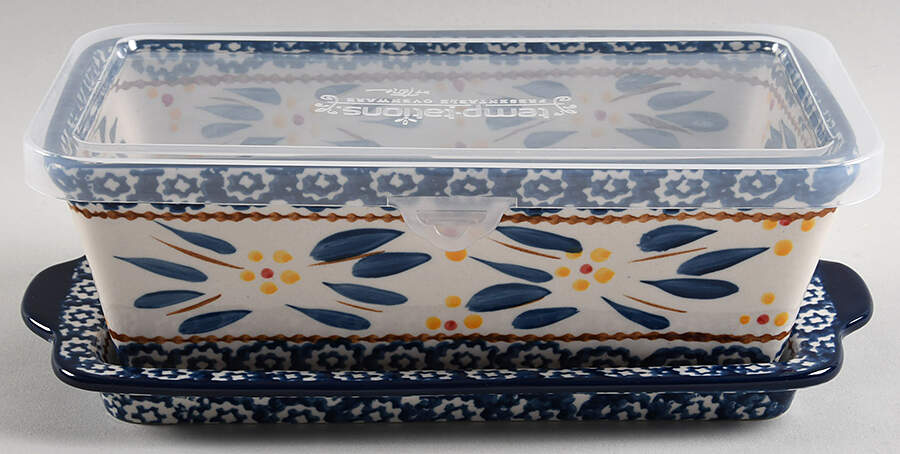 Old World Blue Loaf Pan with Plastic Lid & Tray by Temp-Tations-1