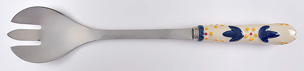 Old World Blue Salad Serving Fork with Stainless Prongs by Temp-Tations-1