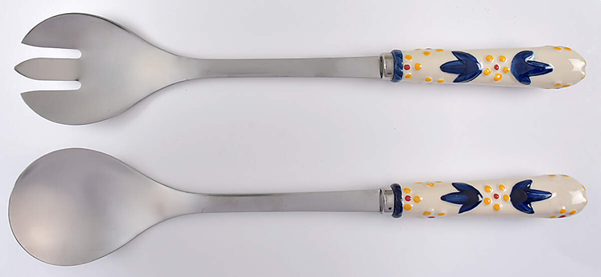 Old World Blue (2 Piece) Salad Set with Stainless Bowl by Temp-Tations-1