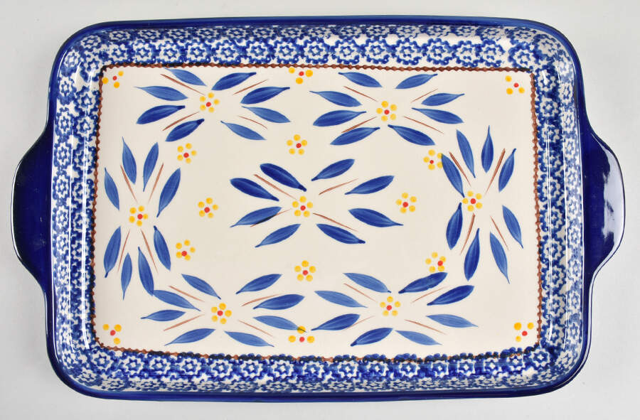 Old World Blue 15" Rectangular Lid-It (Trivet, Tray, Baker Lid) by Temp-Tations-1