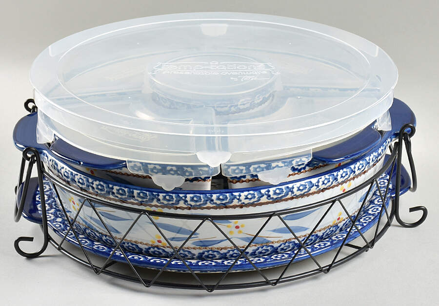 Old World Blue (14 Pc) Baker & Ramekins Set (Chip & Dip) by Temp-Tations-1