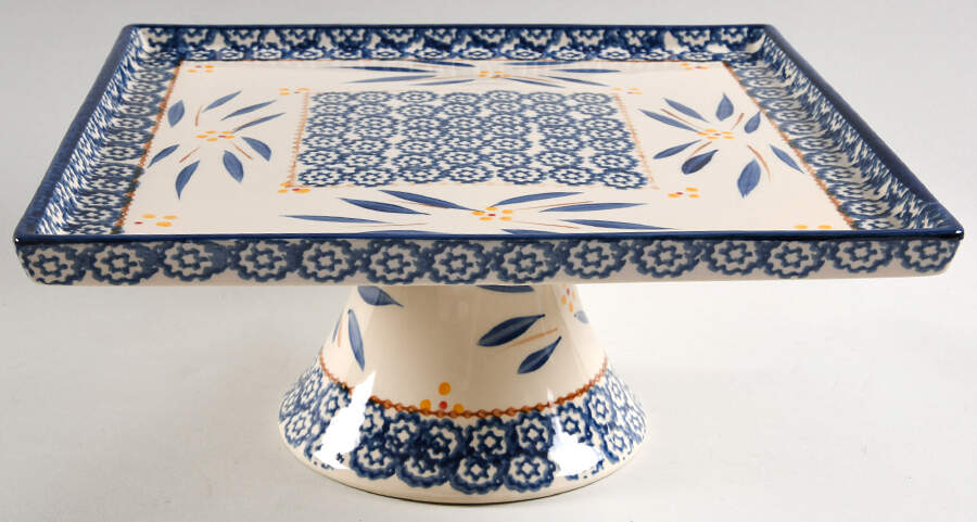 Old World Blue Square Pedestal Server/Cake for 6 Piece Pedestal Server/Cake Set by Temp-Tations-1