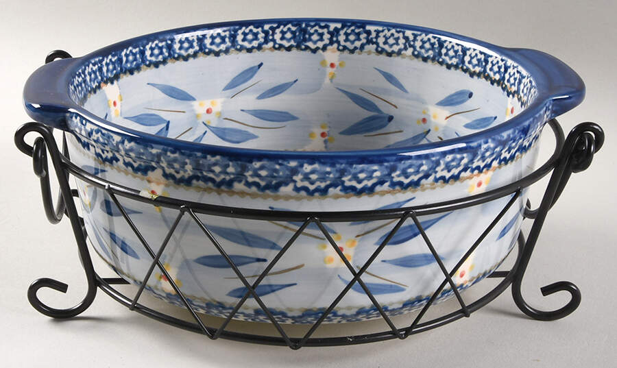 Old World Blue 9" Round Handled Baker by Temp-Tations-1