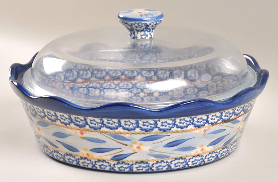 Old World Blue 2.5 Qt Round Casserole & Glass Lid by Temp-Tations-1