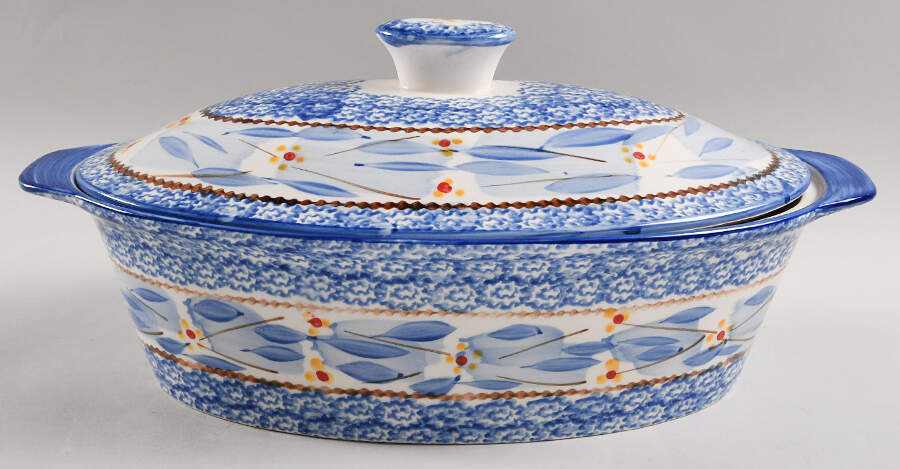 Old World Blue 3.5 Quart Oval Casserole Covered by Temp-Tations-1