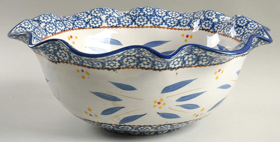 Old World Blue 12" Ruffled Bowl by Temp-Tations-1