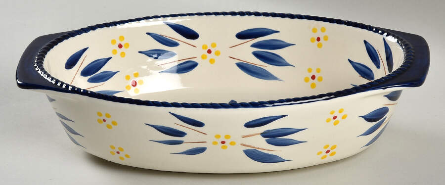 Old World Blue 11" Oval Baker No Glass Lid by Temp-Tations-1
