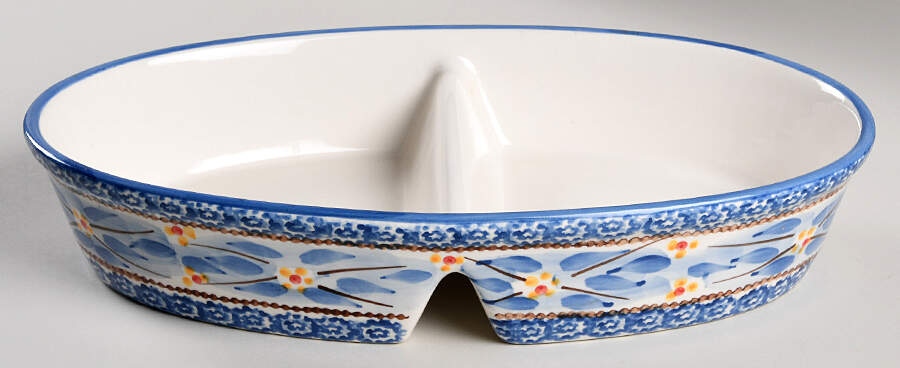 Old World Blue 14" Oval Divided Baker by Temp-Tations-1