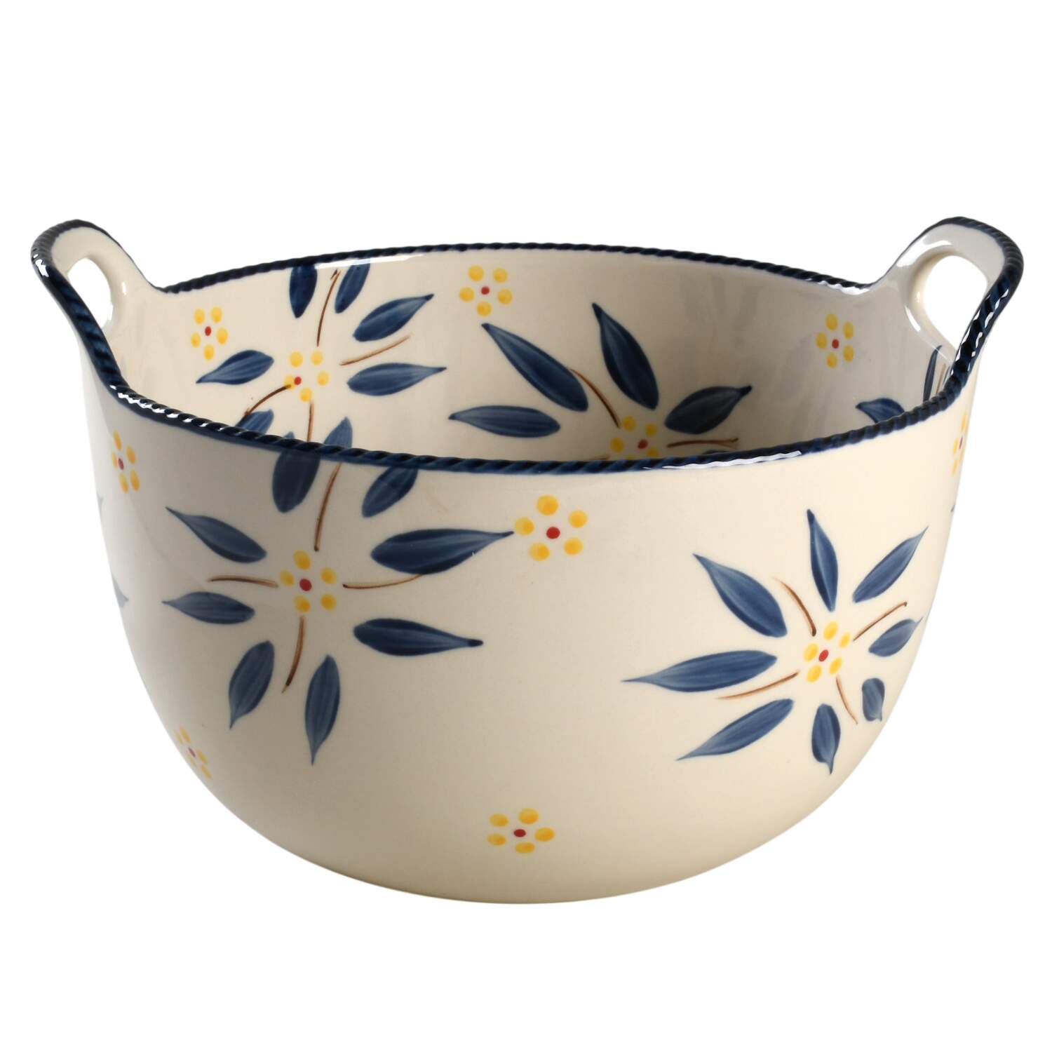 Old World Blue 9" Nesting Bowl with Upswept Handles by Temp-Tations-1