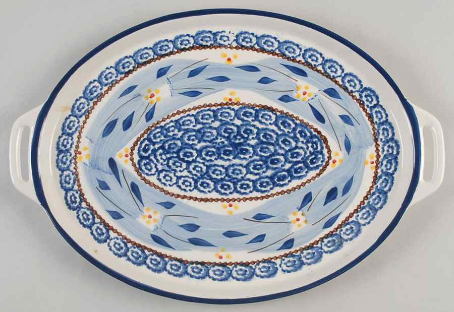 Old World Blue 14" Oval Handled Platter by Temp-Tations-1