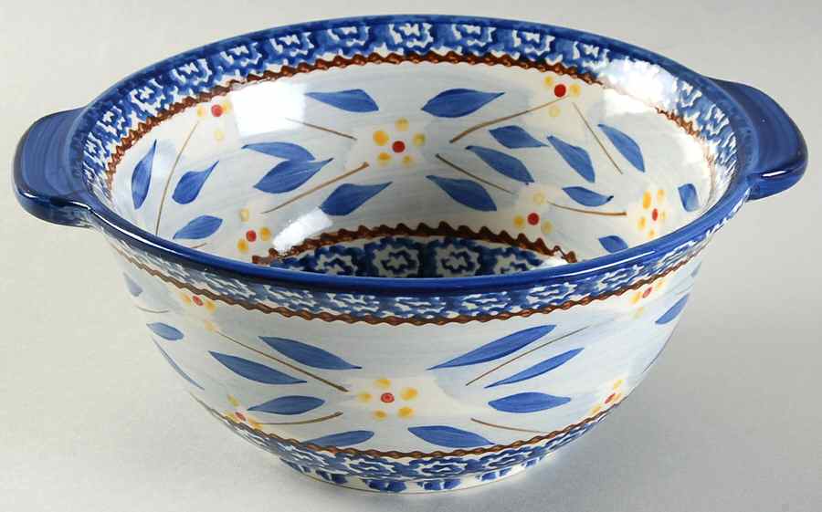 Old World Blue 8" Handled Round Serving Bowl by Temp-Tations-1