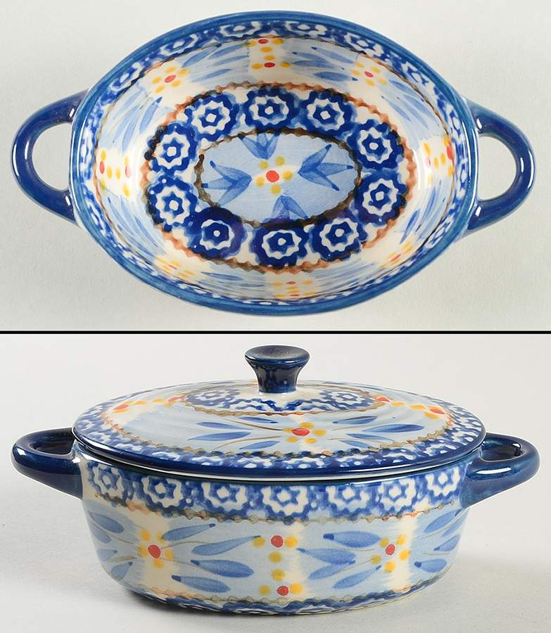 Old World Blue 9 Oz Individual Oval Casserole & Lid by Temp-Tations-1