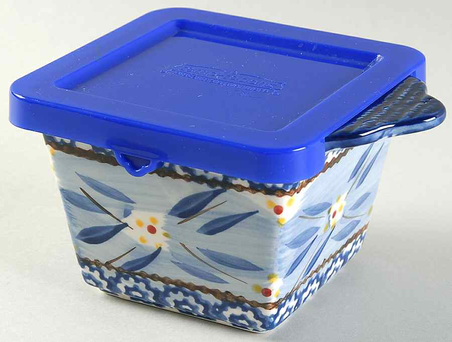 Old World Blue Individual Square Baker & Plastic Lid by Temp-Tations-1