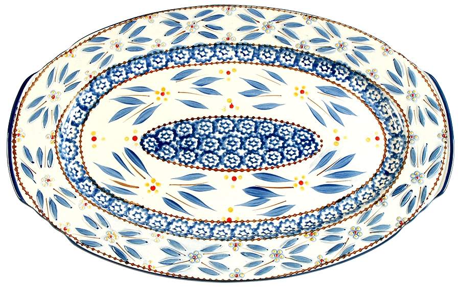 Old World Blue 15" Oval Handled Platter by Temp-Tations-1