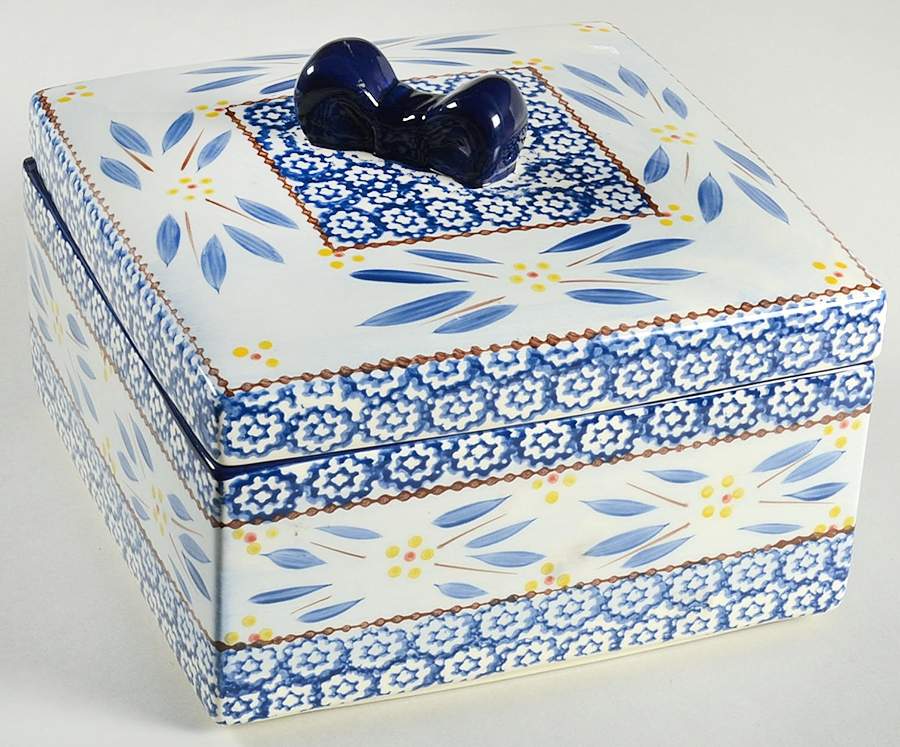 Old World Blue 8" Square Gift Box Shape Baker & Lid by Temp-Tations-1