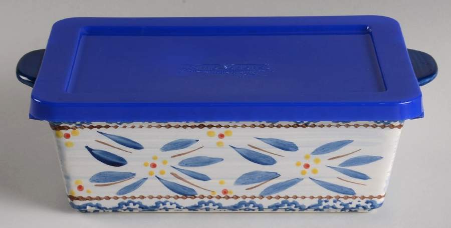 Old World Blue 10" Rectangular Baker & Plastic Lid by Temp-Tations-1