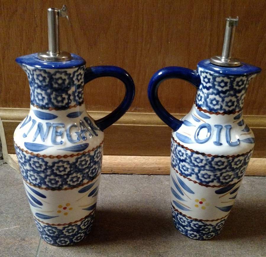 Old World Blue Oil & Vinegar Jars with Drizzle Spouts by Temp-Tations-1