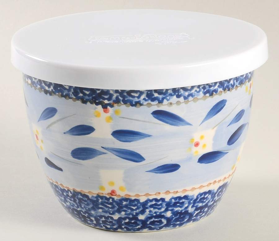 Old World Blue 5" 1 Qt Round Bowl & Plastic Lid by Temp-Tations-1